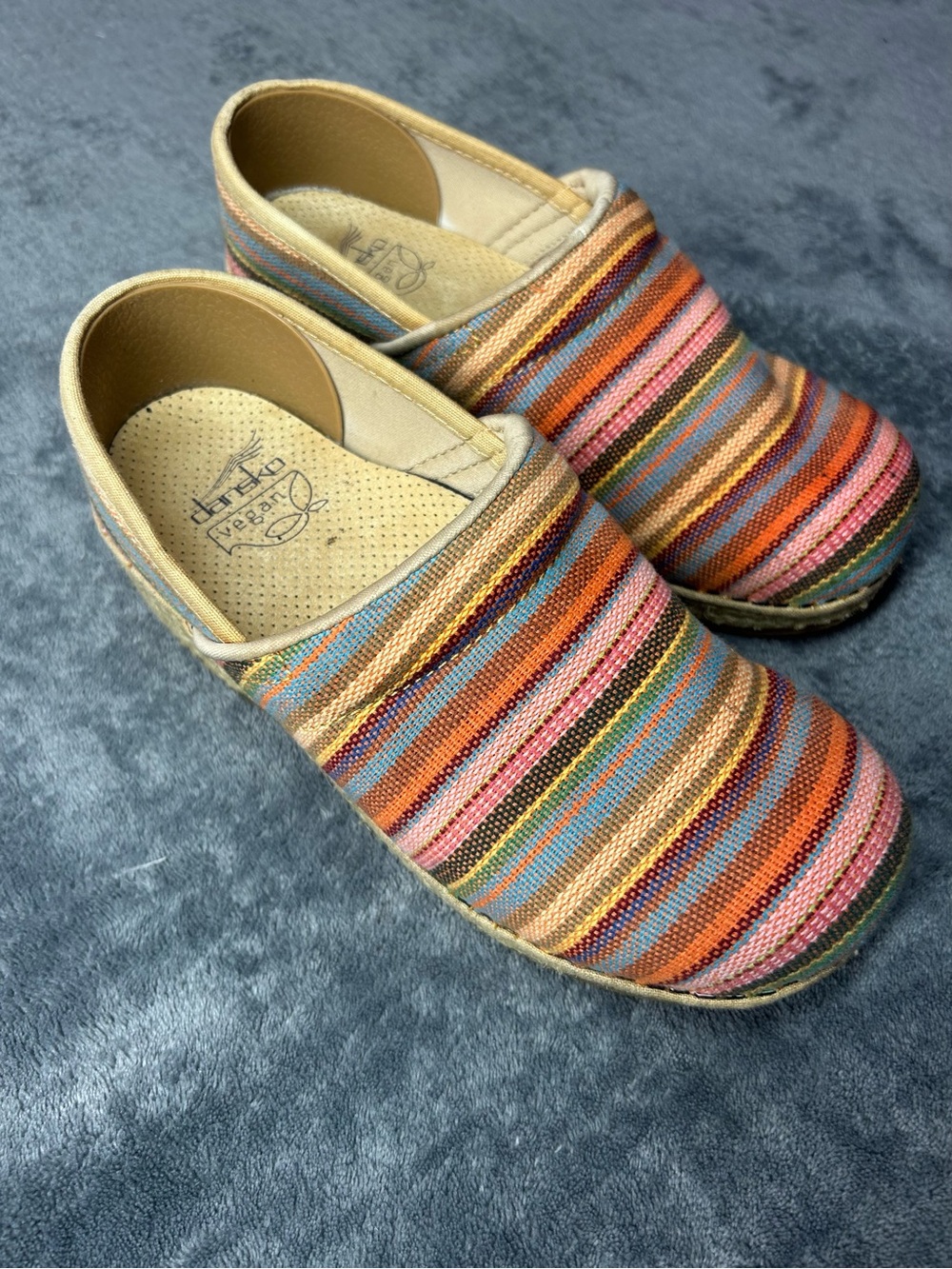 Dansko vegan "Cabana" Striped Jute Clogs. EU 37 = US 6.5 - 7